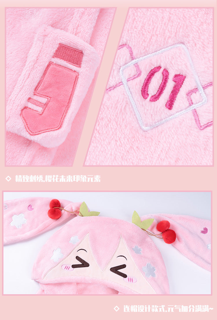 Moeyu: Sakura Future Squinting: Eyes Series Multifunctional Hooded Air Conditioning Blanket Pillow Warm Flannel Shawl-Moeyu-Makochan.store