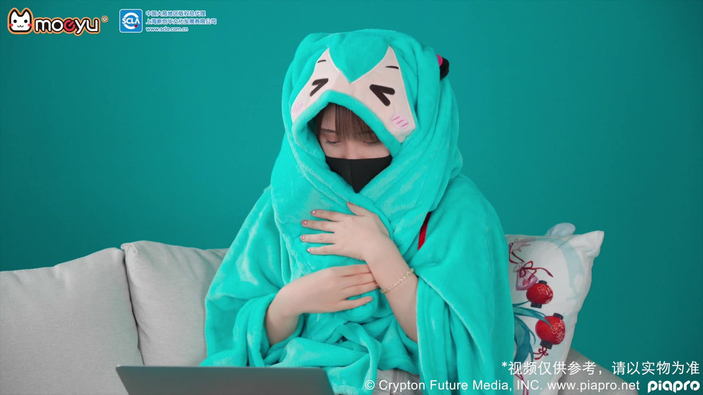 Moeyu Hatsune Miku Squinting Eyes Series Multifunctional Hooded Air Conditioning Blanket Pillow Warm Flannel Shawl-Moeyu-Makochan.store