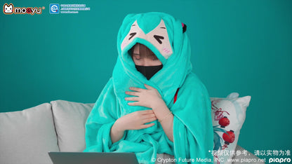 Moeyu Hatsune Miku Squinting Eyes Series Multifunctional Hooded Air Conditioning Blanket Pillow Warm Flannel Shawl-Moeyu-Makochan.store