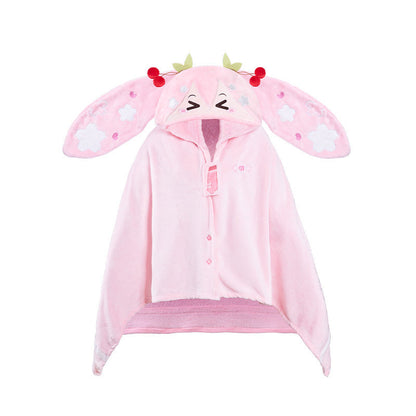 Moeyu: Sakura Future Squinting: Eyes Series Multifunctional Hooded Air Conditioning Blanket Pillow Warm Flannel Shawl-Moeyu-Makochan.store