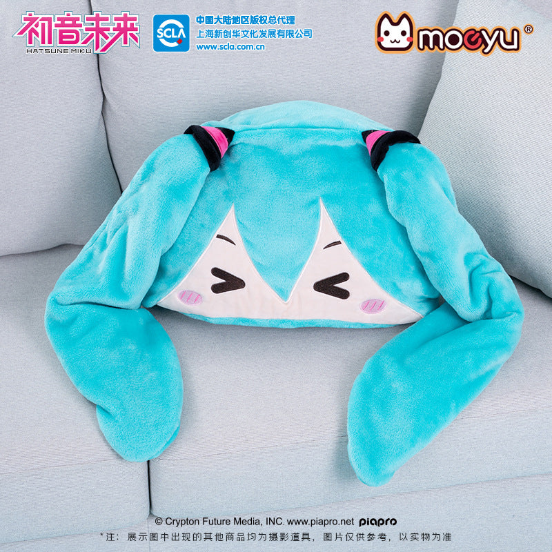 Moeyu Hatsune Miku Squinting Eyes Series Multifunctional Hooded Air Conditioning Blanket Pillow Warm Flannel Shawl-Moeyu-Makochan.store