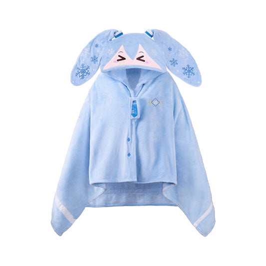 Moeyu Hatsune Miku Snow Miku Multifunctional Hooded Blanket Pillow Warm Flannel Shawl - Kanako.store