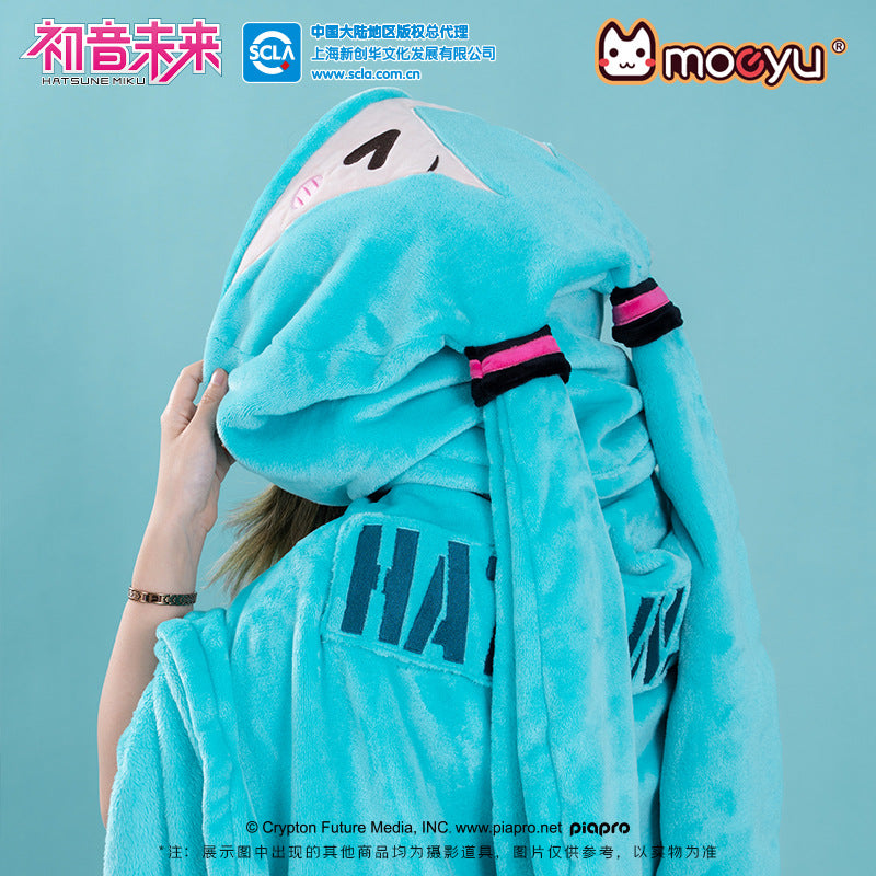 Moeyu Hatsune Miku Squinting Eyes Series Multifunctional Hooded Air Conditioning Blanket Pillow Warm Flannel Shawl-Moeyu-Makochan.store