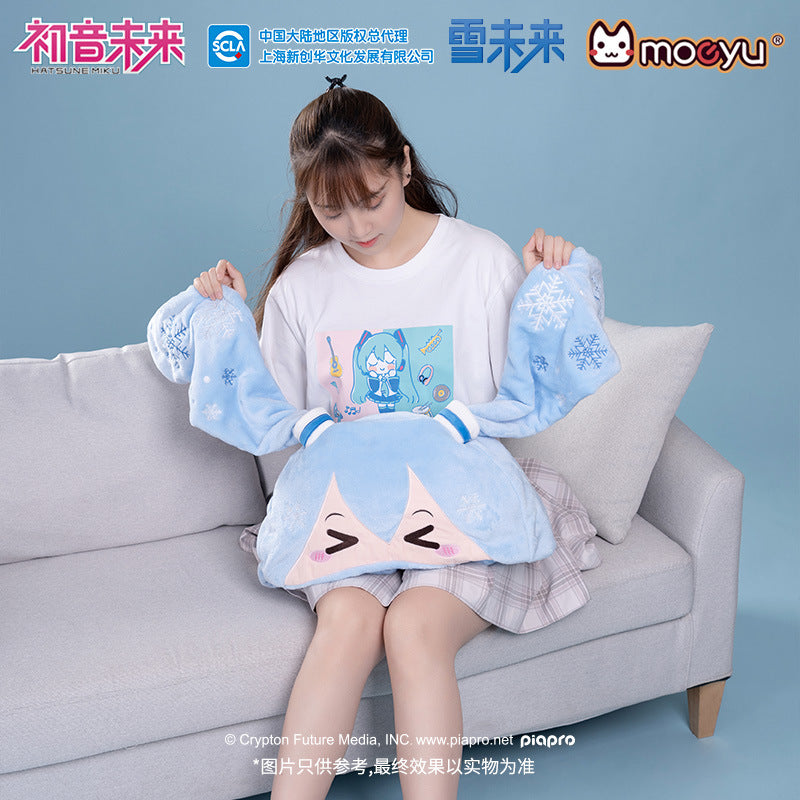 Moeyu Hatsune Miku Snow Miku Multifunctional Hooded Blanket Pillow Warm Flannel Shawl - Kanako.store