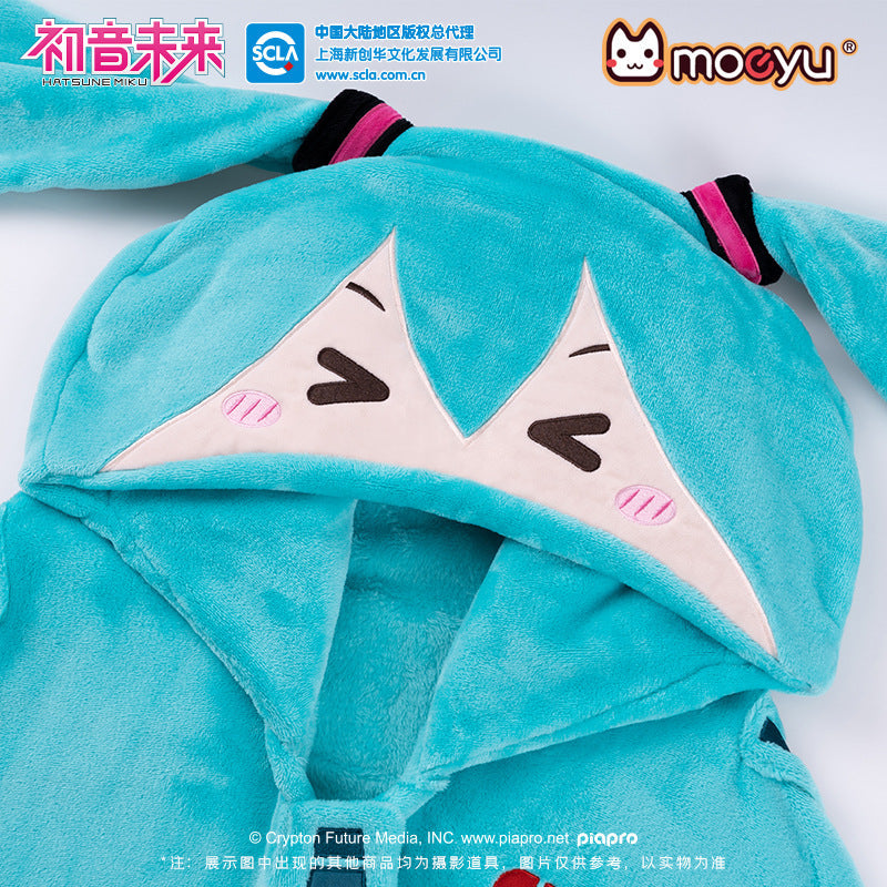 Moeyu Hatsune Miku Squinting Eyes Series Multifunctional Hooded Air Conditioning Blanket Pillow Warm Flannel Shawl-Moeyu-Makochan.store