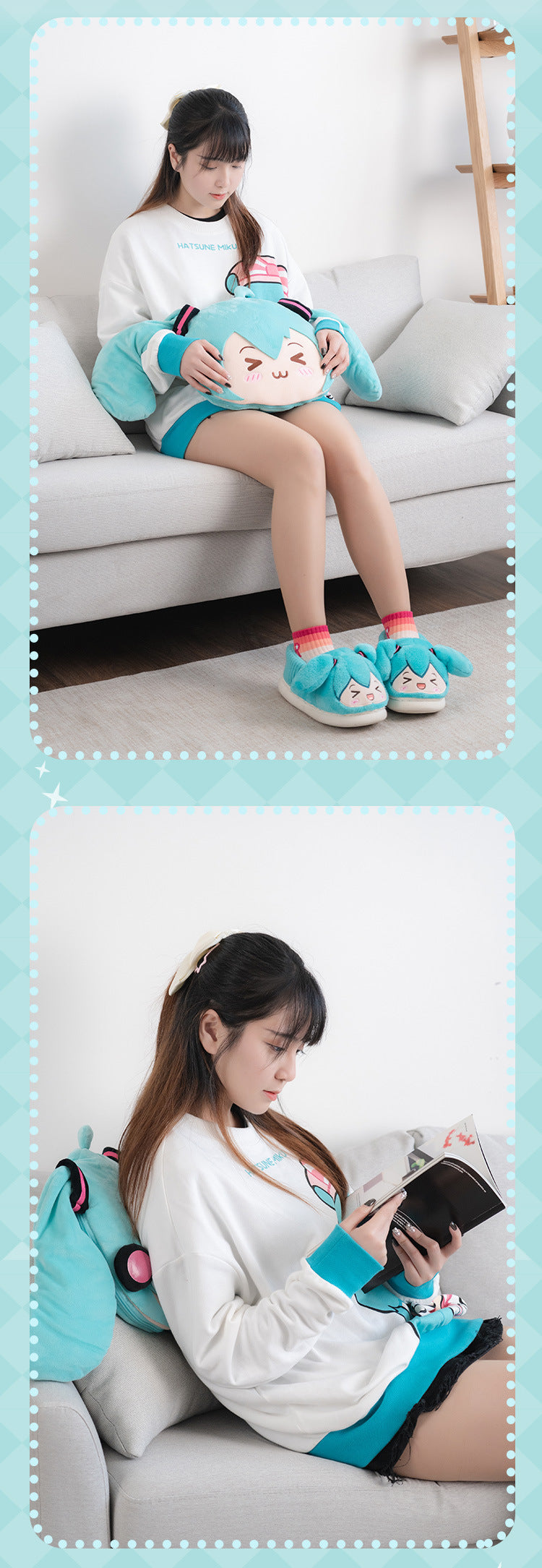 Moeyu: Hatsune Miku: Squinting Eyes Pillow & Blanket (2-in-1)-Moeyu-Makochan.store