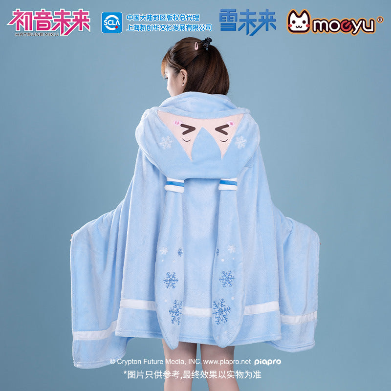 Moeyu Hatsune Miku Snow Miku Multifunctional Hooded Blanket Pillow Warm Flannel Shawl - Kanako.store