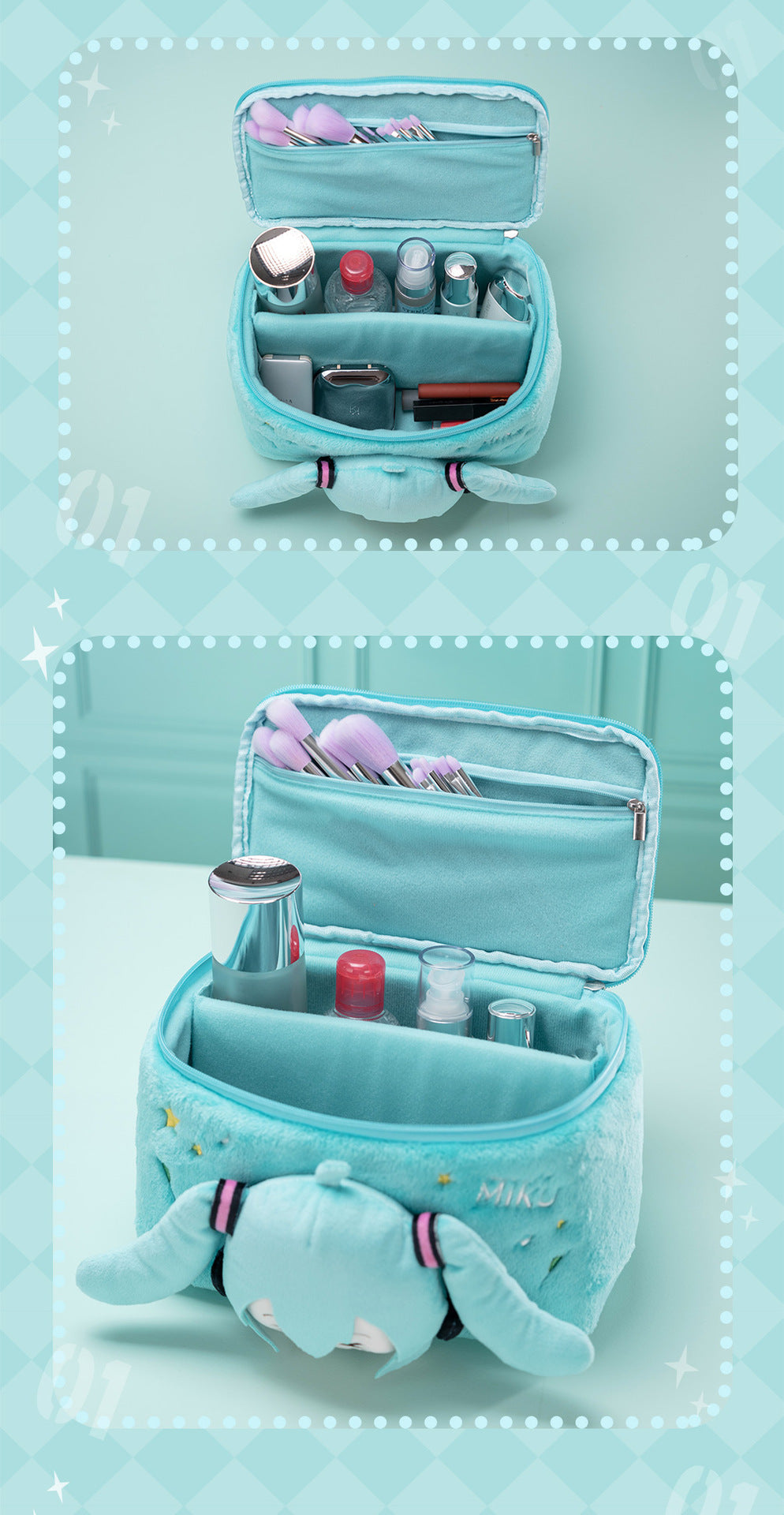Moeyu: Hatsune Miku Squinty Eyes Series Plush Cosmetic Bag-Moeyu-Makochan.store