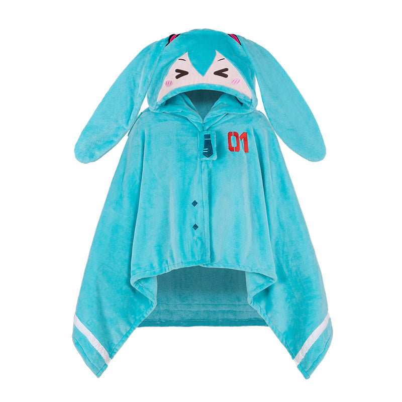 Moeyu Hatsune Miku Squinting Eyes Series Multifunctional Hooded Air Conditioning Blanket Pillow Warm Flannel Shawl-Moeyu-Makochan.store