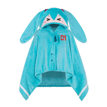 Moeyu Hatsune Miku Squinting Eyes Series Multifunctional Hooded Air Conditioning Blanket Pillow Warm Flannel Shawl-Moeyu-Makochan.store