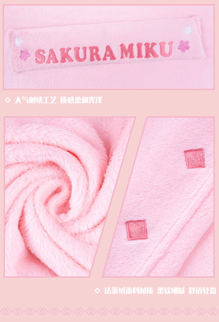 Moeyu: Sakura Future Squinting: Eyes Series Multifunctional Hooded Air Conditioning Blanket Pillow Warm Flannel Shawl-Moeyu-Makochan.store