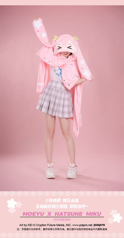 Moeyu: Sakura Future Squinting: Eyes Series Multifunctional Hooded Air Conditioning Blanket Pillow Warm Flannel Shawl-Moeyu-Makochan.store