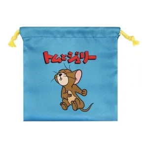 Tom and Jerry Flat Drawstring Pouch - Funny Retro Jerry / Tuffy